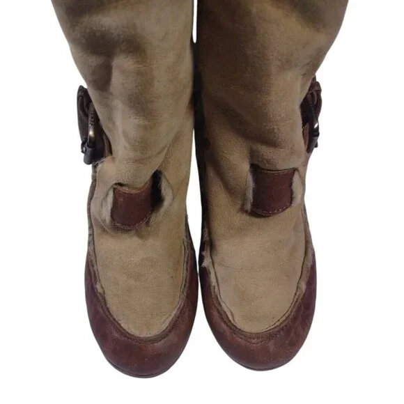 VW1 FENDI CAMEL BROWN WEDGE BUCKLE LONG FUR TRIM BOOTS - SIZE 38.5 39 READ - Picture 6 of 10